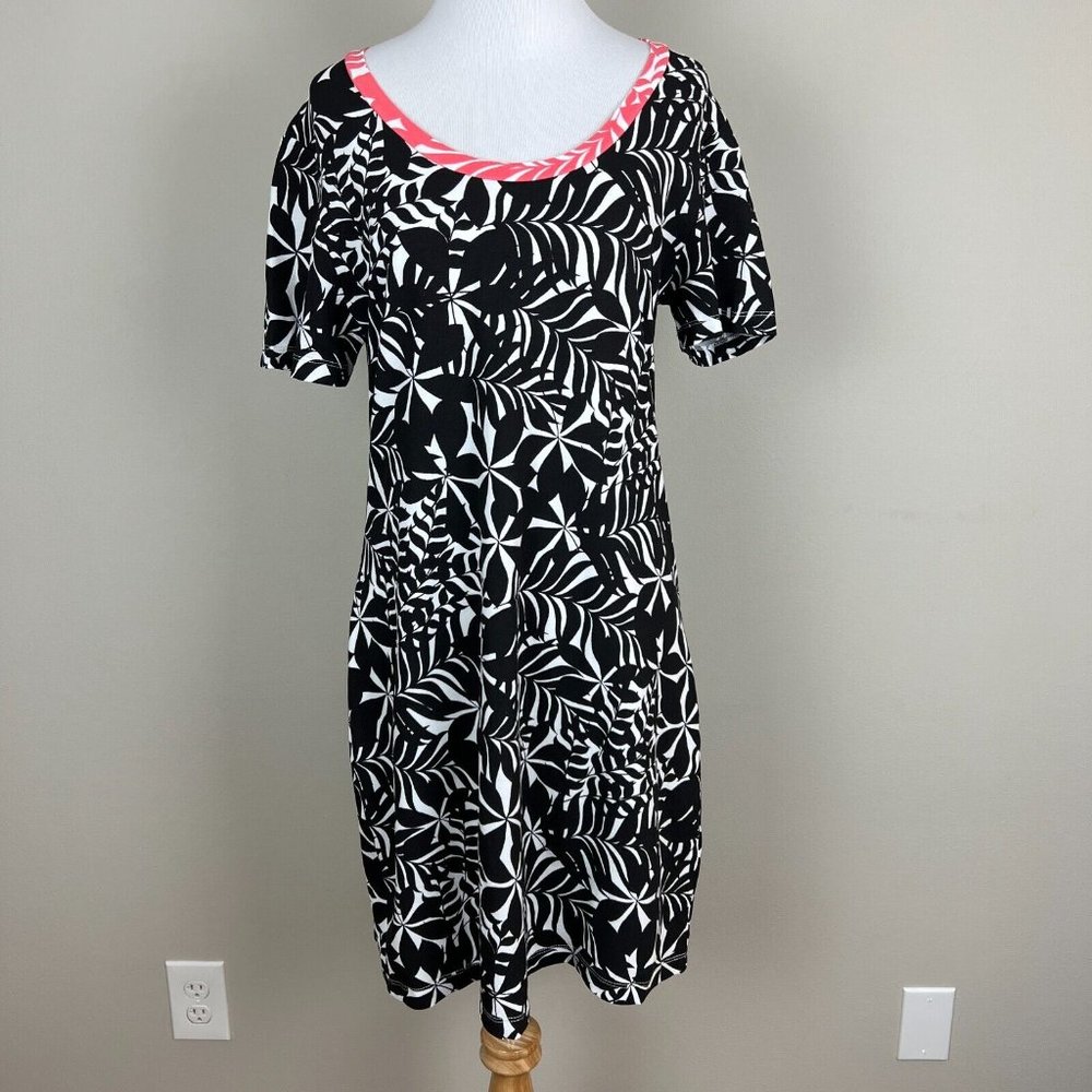 Tommy Bahama‎ Dress Womens Small Black White Palm Print Shift Short Sleeve Mini
